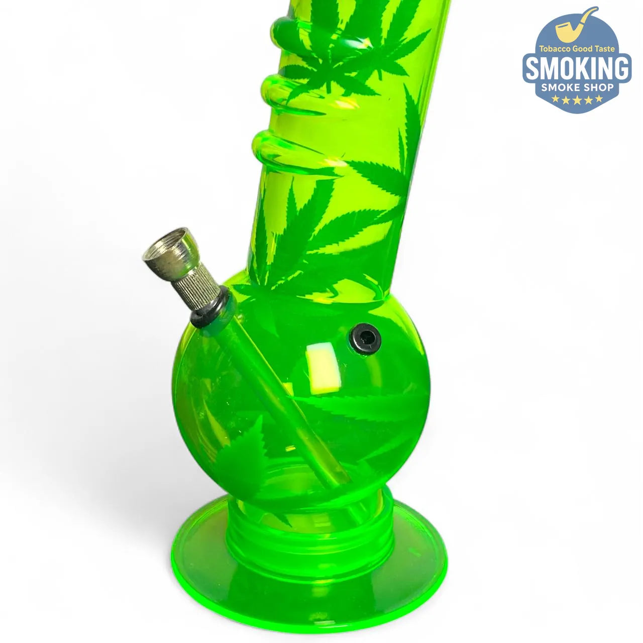 بايب ماء أكريليك كروي (نقش أوراق) – قبضة مريحة – ألوان: أسود/أخضر نيون 🌿💧 __ Acrylic long Bong