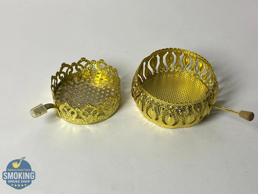 Charcoal Screen with wood Handle - مصفاة/شبكة رأس شيشة – معدن بيد خشب تصميم تاجي مُدهب