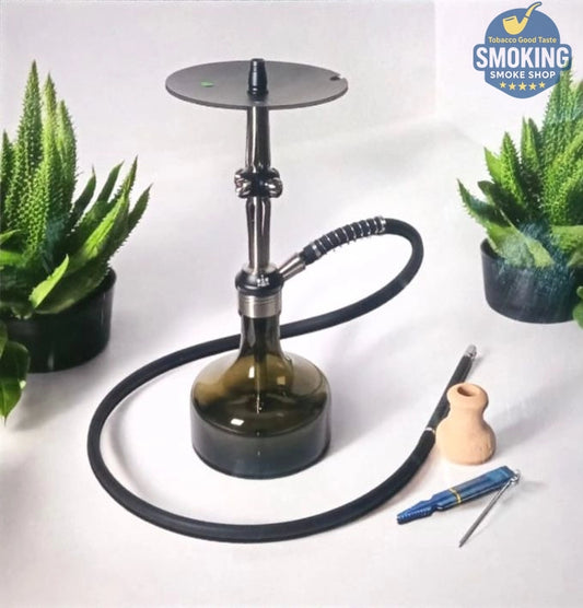 Malek Elzaman black glass 50 CM shisha with pack -  ملك الزمان شيشة زجاج اسود 50 سم مع شنطة