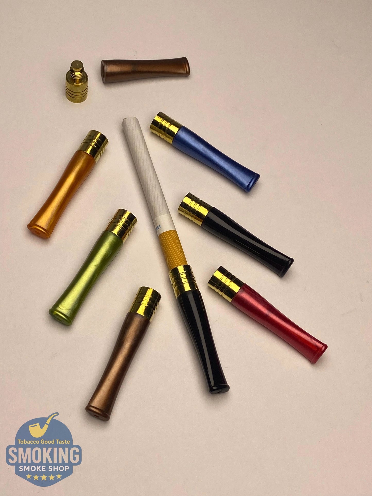 Yellow copper Colored Cigarette Holder مبسم سجاير الوان برأس نحاسي لامعة