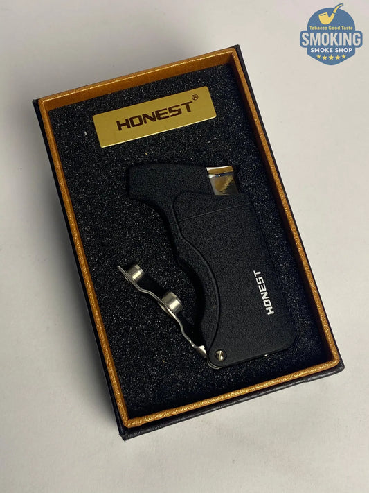 Cigar / Pipe Torch Lighter with Dual Punch — ولاّعة تورش للـسيجار والبايب مع بانش مزدوج (رمادي فحمي/أسود)