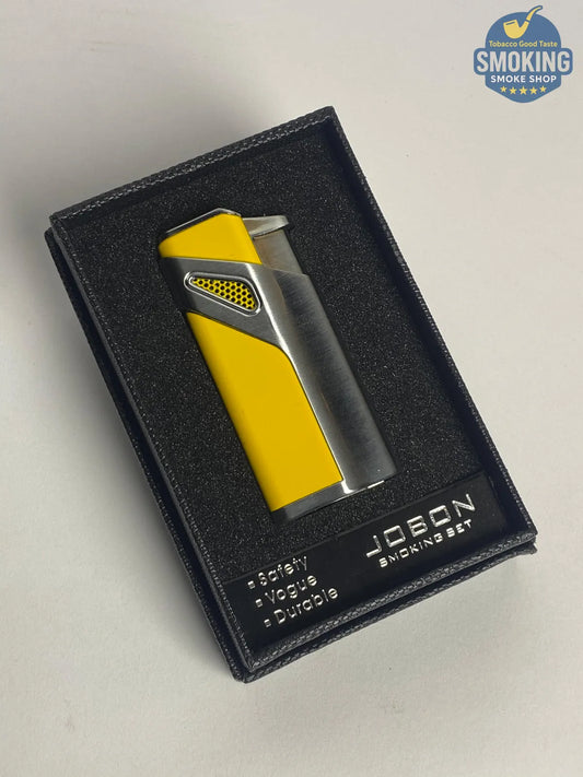 ولاعة سيجار تورش ثلاثية من جوبون أصفر/معدني – مع ثاقب سيجار مدمج JOBON LIGHTER