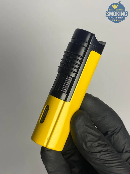 Dual-Use Torch Lighter (Yellow/Black) – Triple Jet + Pipe Flame with Cigar Punch | ولاعة تورش متعددة الاستخدام (أصفر/أسود) – ٣ شعلات + شعلة بايب مع ثاقب سيجار