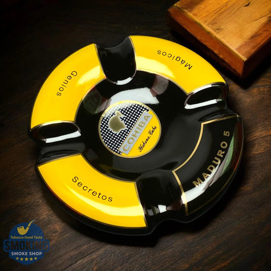 طفاية سيجار كوهيبا مادورو 5 (٤ مواضع) ابيض واسود | COHIBA Maduro 5 Ceramic Cigar Ashtray (4 Rests)