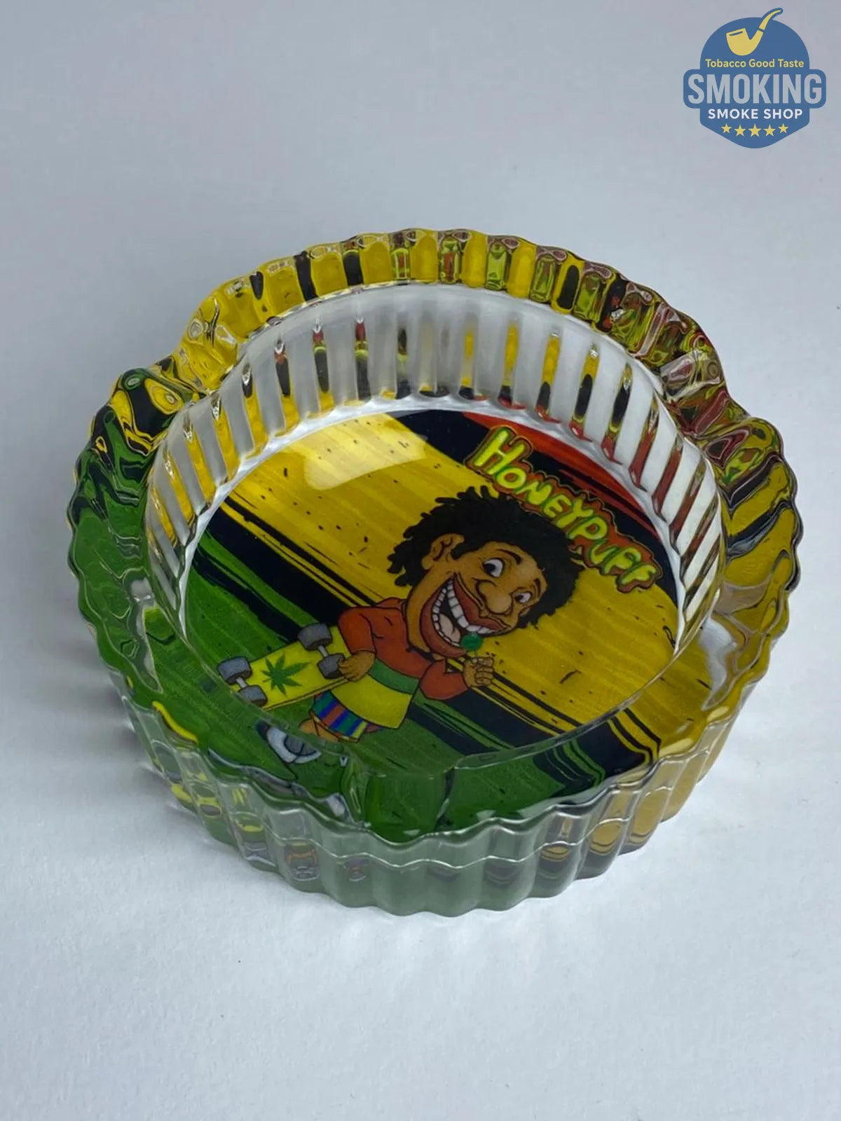 HoneyPuff Glass Ashtray — طفاية سجاير زجاجية صغيرة من هوني بَفّ 🌀🔥