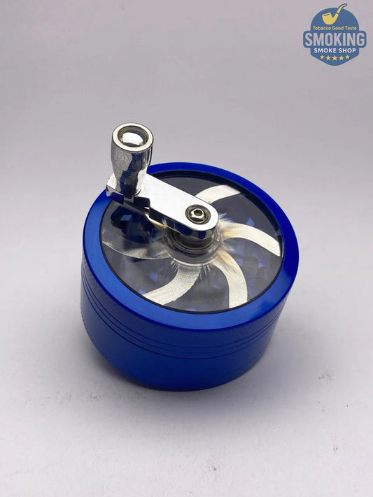 مطحنة تبغ معدنية مع ذراع تدوير — Tobacco Grinder with Crank Handle 🌿⚙️