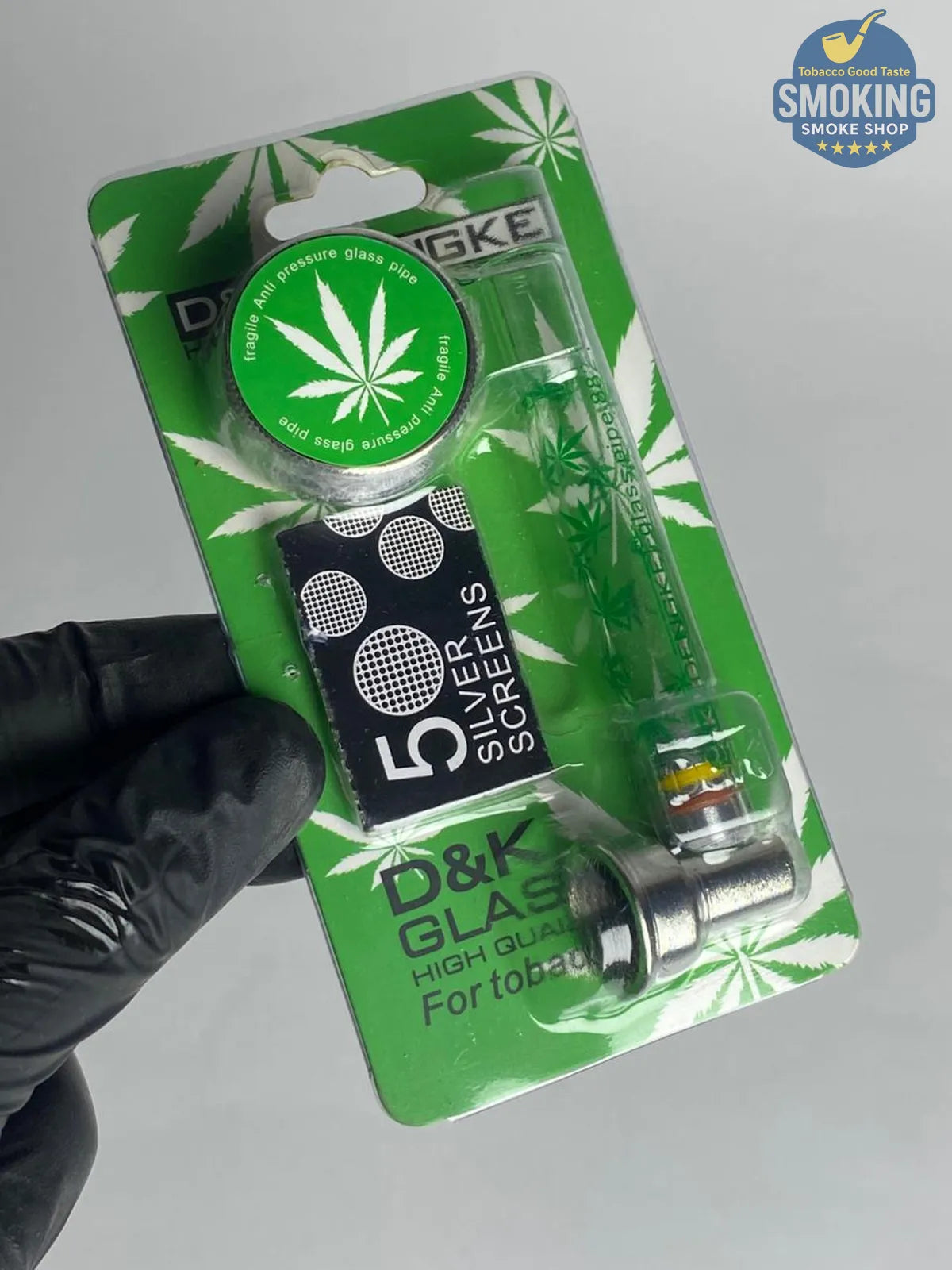 D&K Glass Leaf Pipe — مدواخ زجاجي شفاف دي آند كيه بنقشة أوراق تبغ 🌿