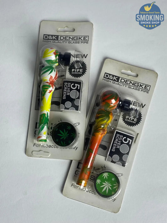 D&K Leaf Glass Pipe — مدواخ زجاجي ملون دي آند كيه بنقشة أوراق نبات