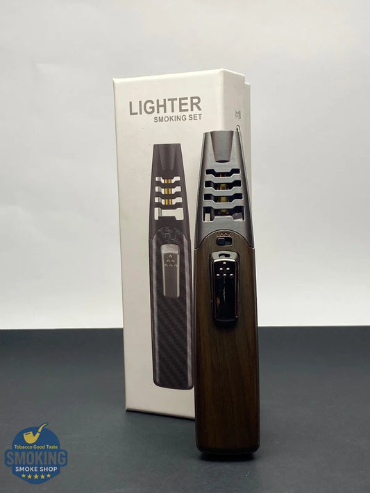 ولاعة توربو للسيجار – تصميم كربون/خشبي (Smoking Set)