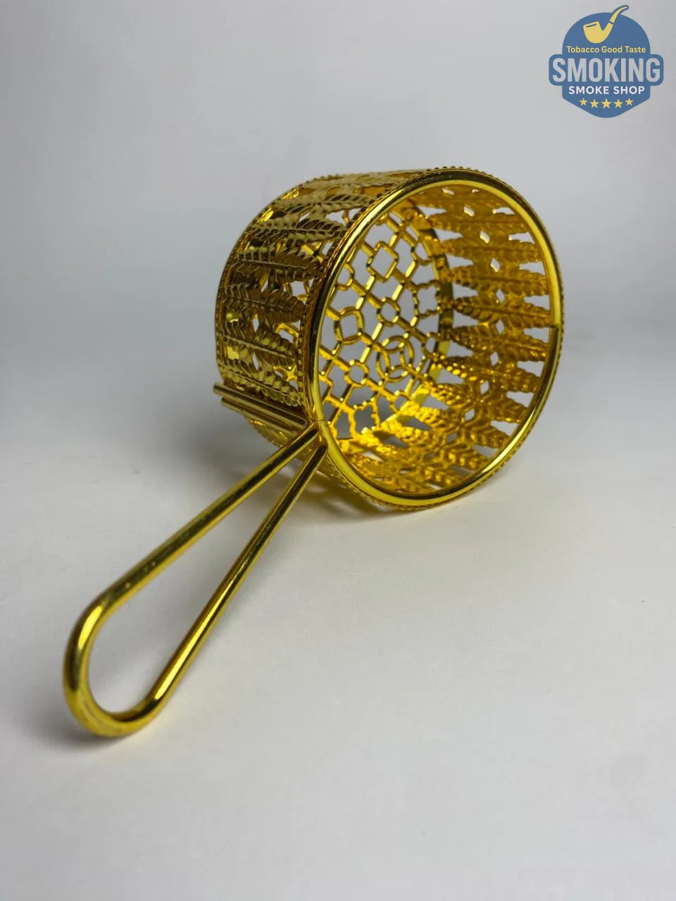 Charcoal Screen with wood Handle - مصفاة/شبكة رأس شيشة – معدن بيد خشب تصميم تاجي مُدهب