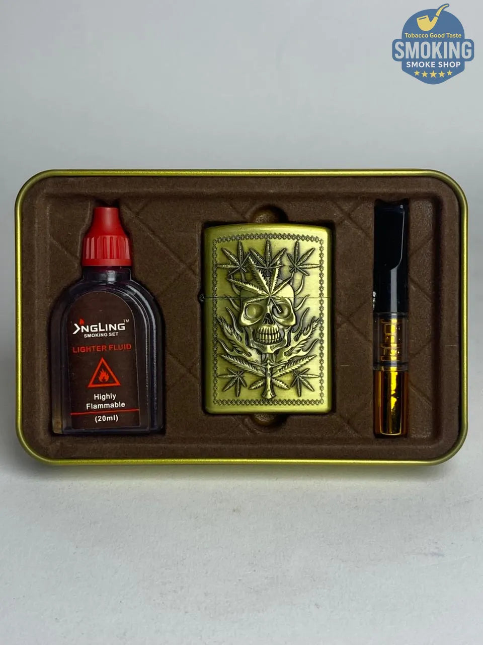 Zippo Shape Lighter Set — طقم ولاعة بنزين مع عبوة مليء و مبسم سجاير او ميدالية مفاتيح اشكال متعددة