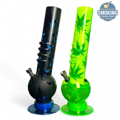 بايب ماء أكريليك كروي (نقش أوراق) – قبضة مريحة – ألوان: أسود/أخضر نيون 🌿💧 __ Acrylic long Bong 