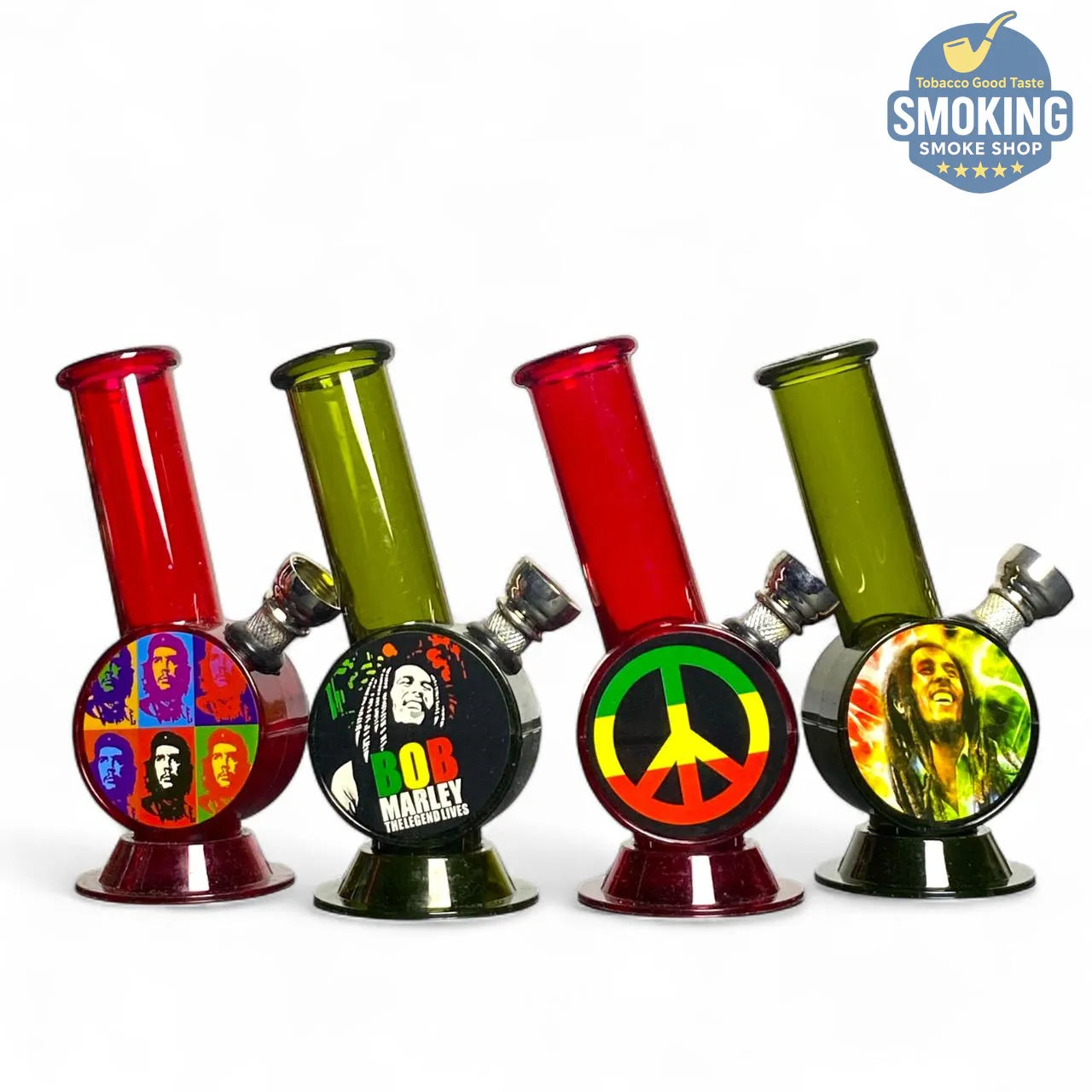 بايب مياه أكريليك صغير 12.5 سم – تصميم ريجاي/بيس | Mini Acrylic Water Pipe (Rasta/Peace)