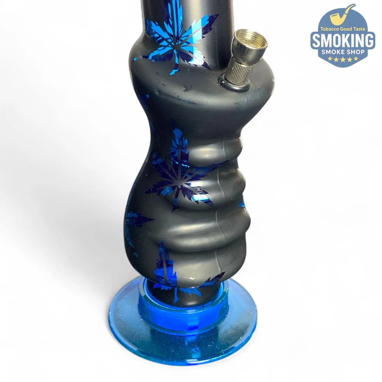 بونج أكريليك 30 سم قبضة مريحة – نقش أزرق/أسود (Hand-Grip Acrylic Water Pipe) 🔵🖤