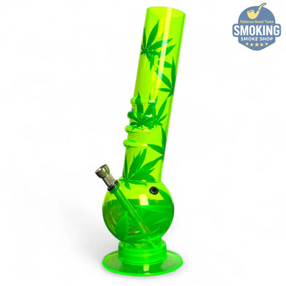 بايب ماء أكريليك كروي (نقش أوراق) – قبضة مريحة – ألوان: أسود/أخضر نيون 🌿💧 __ Acrylic long Bong 