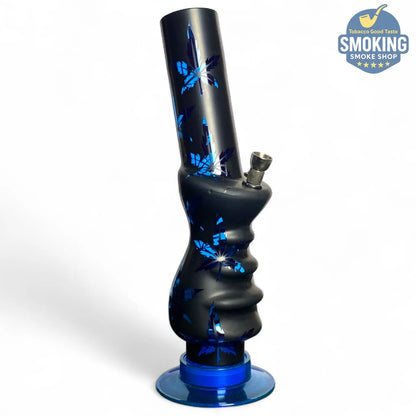 بونج أكريليك 30 سم قبضة مريحة – نقش أزرق/أسود (Hand-Grip Acrylic Water Pipe) 🔵🖤