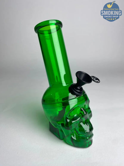 🧠💨 Acrylic Skull Water Pipe — بونج أكريليك قصير شكل جمجمة مع حجر معدني أسود