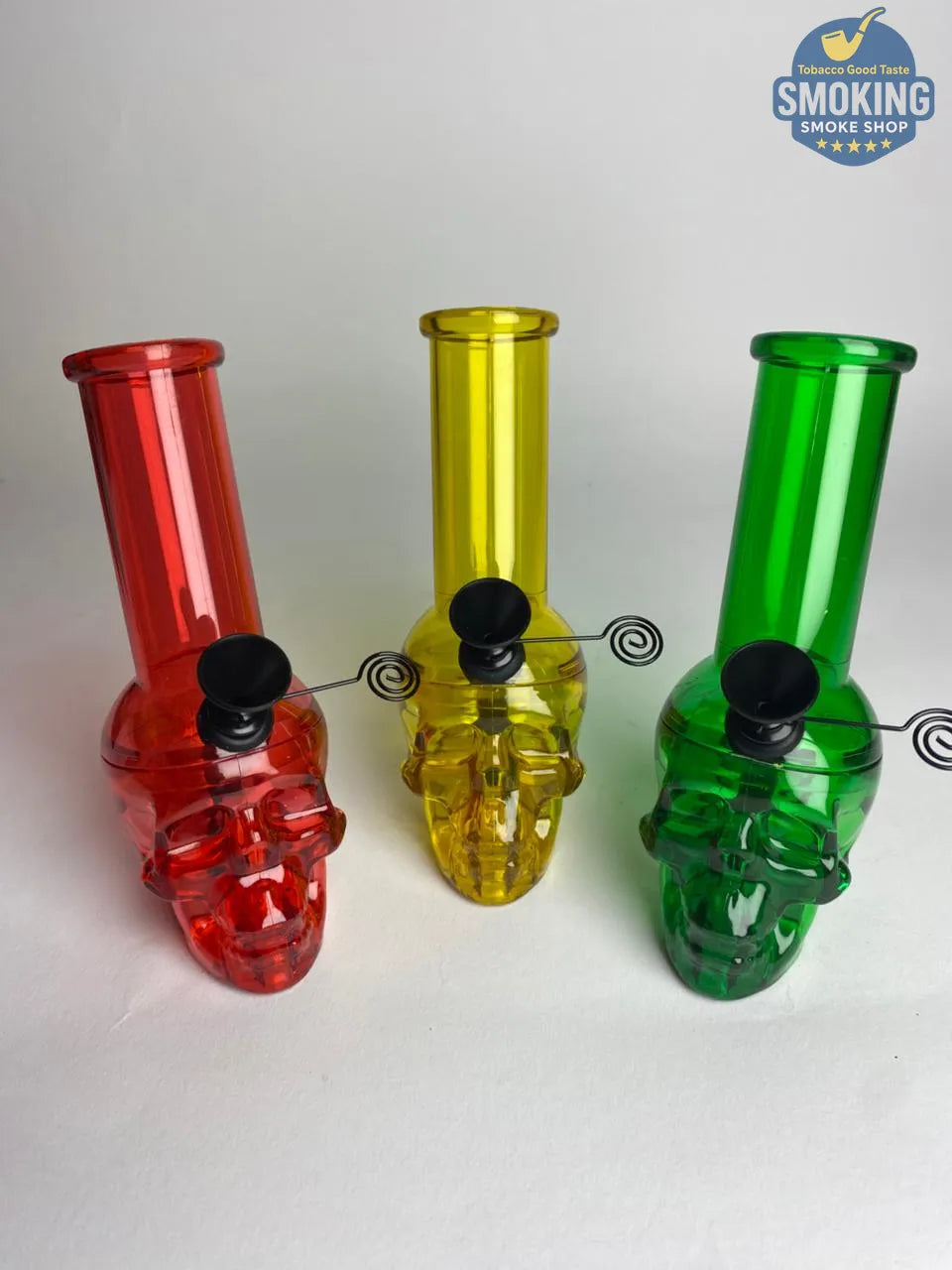 🧠💨 Acrylic Skull Water Pipe — بونج أكريليك قصير شكل جمجمة مع حجر معدني أسود