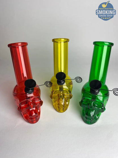 🧠💨 Acrylic Skull Water Pipe — بونج أكريليك قصير شكل جمجمة مع حجر معدني أسود