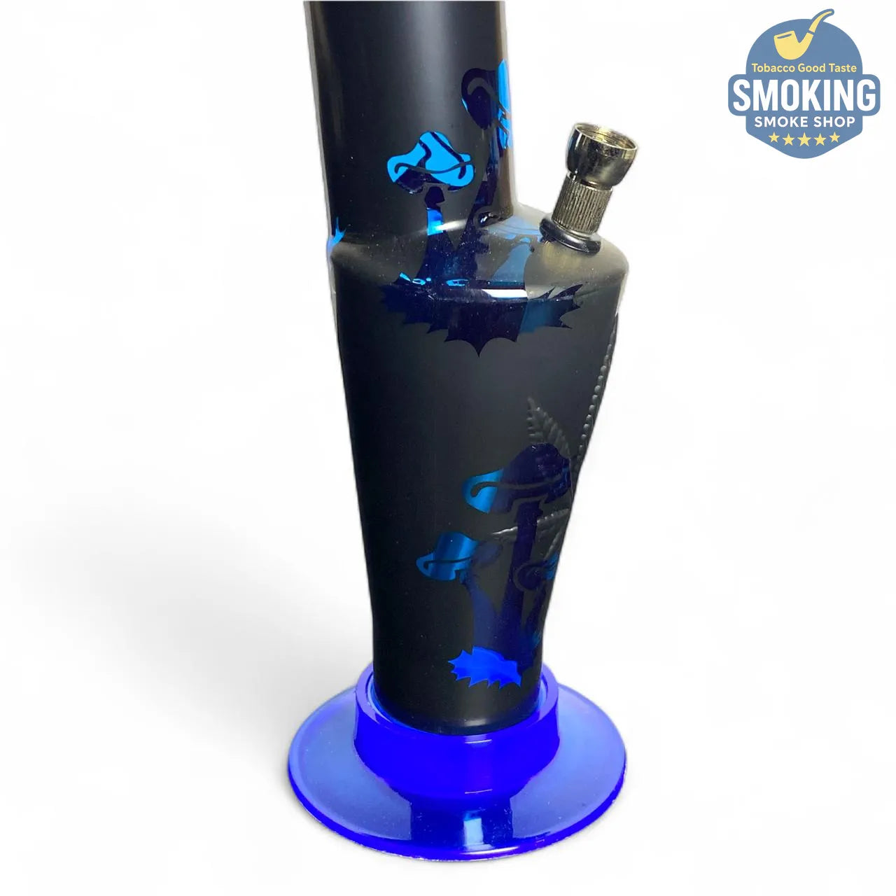 بونج أكريليك 30 سم قبضة مريحة – نقش أزرق/أسود (Hand-Grip Acrylic Water Pipe) 🔵🖤