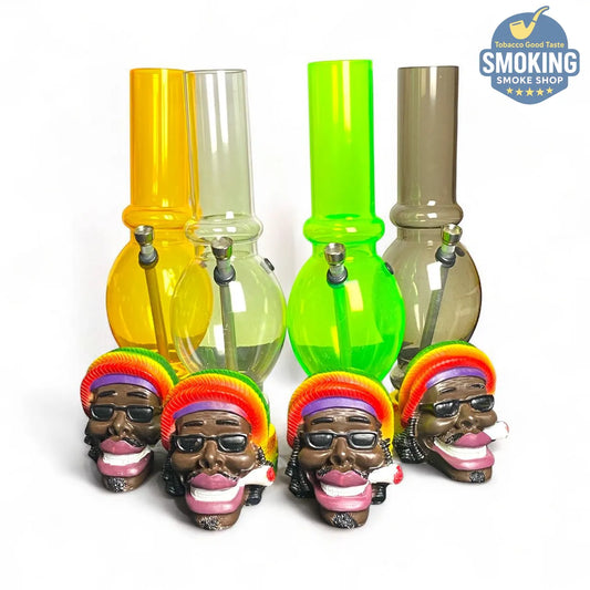 🚀 بايب أكريليك بقاعدة “راستا” تمثال ديكوري خزف – ثابت، ملوّن، وسهل التنظيف __ Acrylic long Bong With Rasta Base