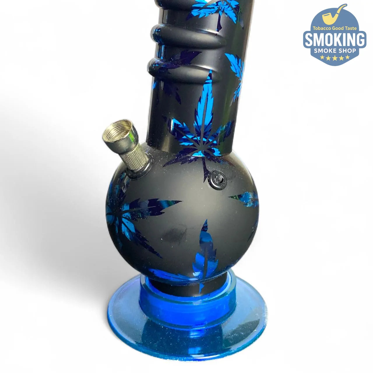 بايب ماء أكريليك كروي (نقش أوراق) – قبضة مريحة – ألوان: أسود/أخضر نيون 🌿💧 __ Acrylic long Bong 