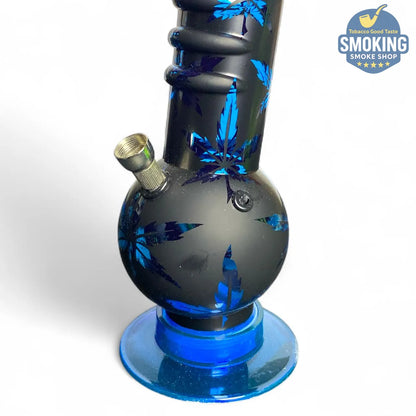 بايب ماء أكريليك كروي (نقش أوراق) – قبضة مريحة – ألوان: أسود/أخضر نيون 🌿💧 __ Acrylic long Bong 