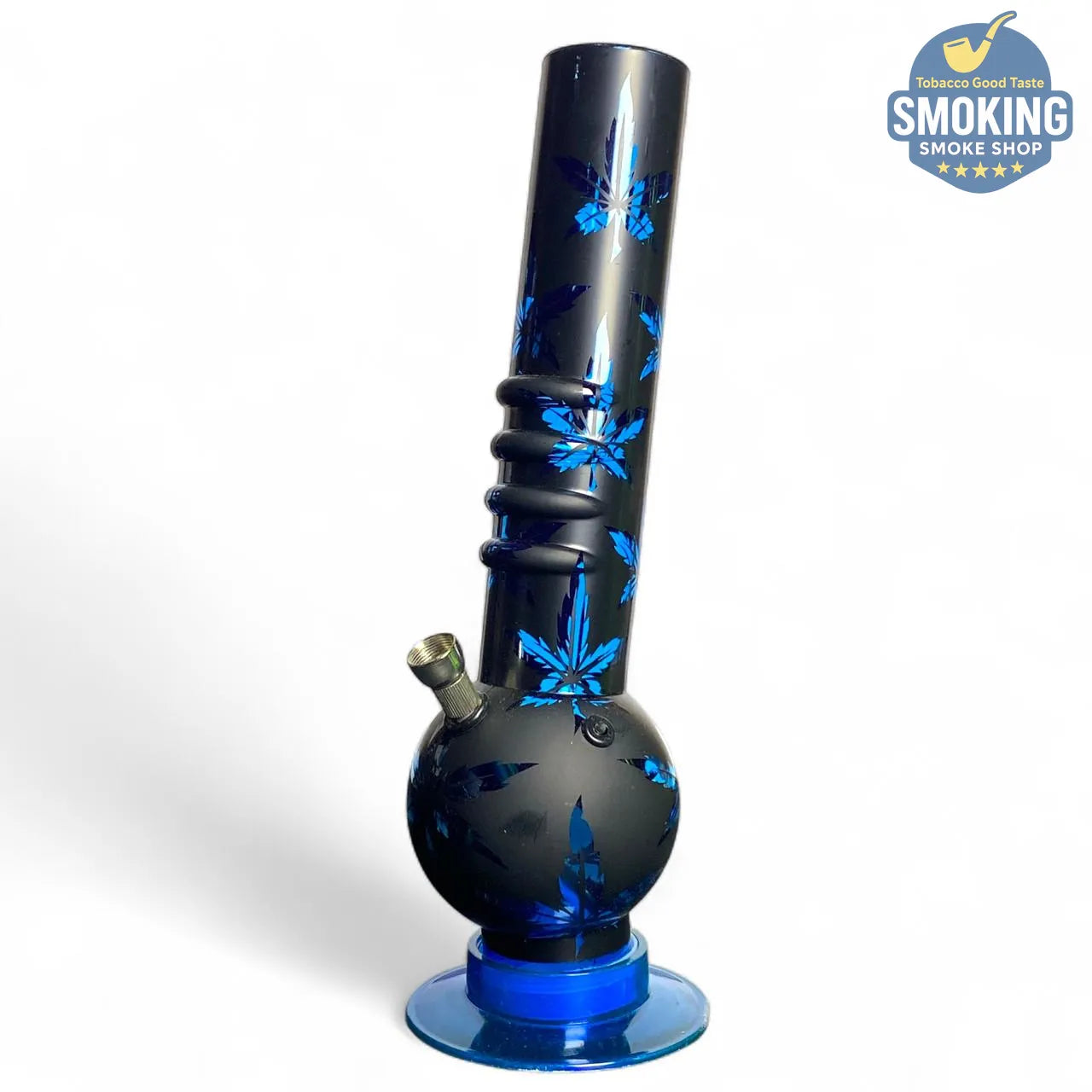 بايب ماء أكريليك كروي (نقش أوراق) – قبضة مريحة – ألوان: أسود/أخضر نيون 🌿💧 __ Acrylic long Bong 