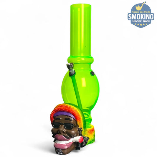 🚀 بايب أكريليك بقاعدة “راستا” تمثال ديكوري خزف – ثابت، ملوّن، وسهل التنظيف __ Acrylic long Bong With Rasta Base