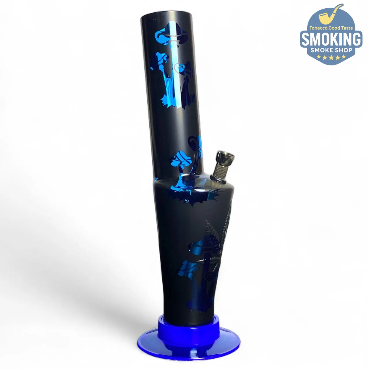 بونج أكريليك 30 سم قبضة مريحة – نقش أزرق/أسود (Hand-Grip Acrylic Water Pipe) 🔵🖤