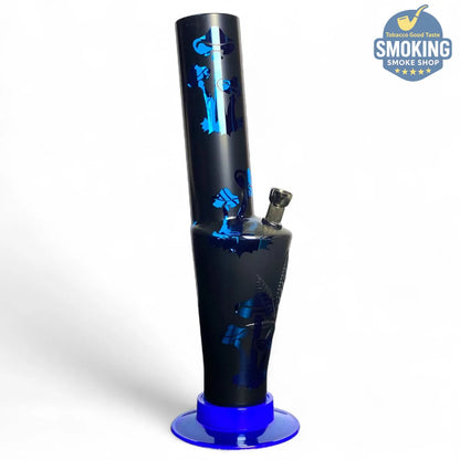 بونج أكريليك 30 سم قبضة مريحة – نقش أزرق/أسود (Hand-Grip Acrylic Water Pipe) 🔵🖤