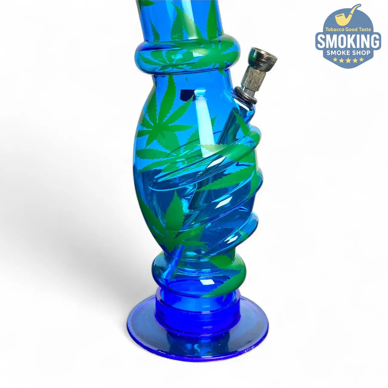 بونج أكريليك 30 سم قبضة مريحة – نقش أزرق/أسود (Hand-Grip Acrylic Water Pipe) 🔵🖤