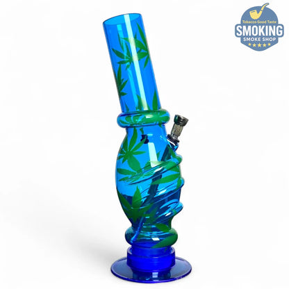 بونج أكريليك 30 سم قبضة مريحة – نقش أزرق/أسود (Hand-Grip Acrylic Water Pipe) 🔵🖤