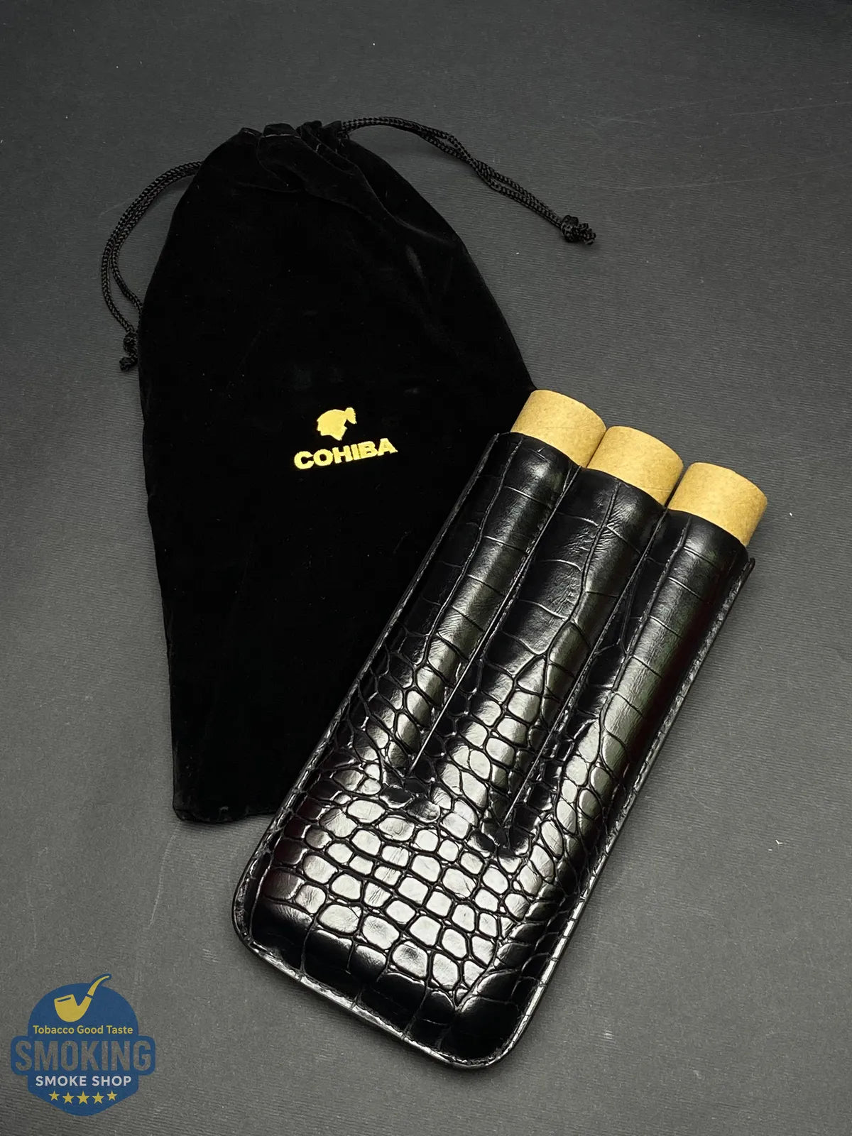 حافظة سيجار كوهيبا بثلاث قنوات مع مقص | COHIBA 3-Finger Cigar Case with Cutter