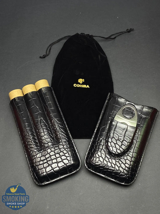 حافظة سيجار كوهيبا بثلاث قنوات مع مقص | COHIBA 3-Finger Cigar Case with Cutter