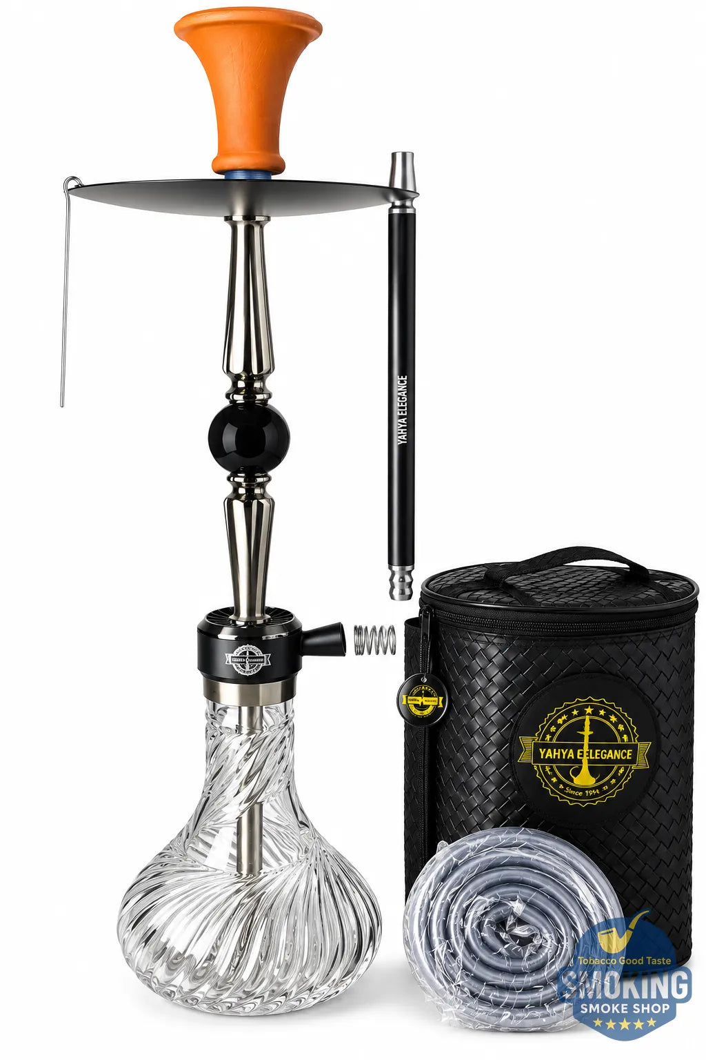 شيشة يحيي اليجانس فارغة ياقوت ابيض – طقم كامل بشنطة Yehia elegance Hookah Set – Travel Case Edition