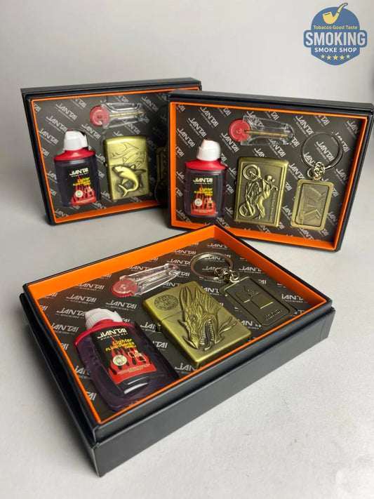 Zippo Shape Lighter Set — طقم ولاعة بنزين مع عبوة مليء و مبسم سجاير او ميدالية مفاتيح اشكال متعددة