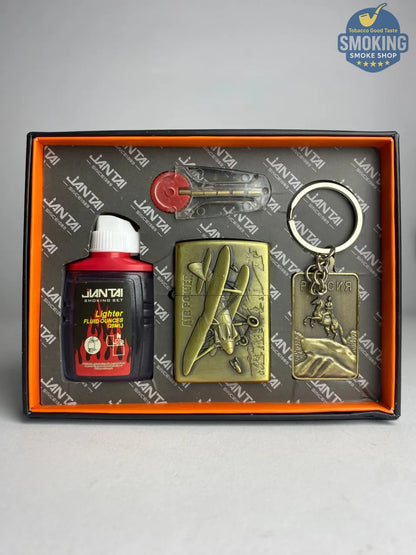 Zippo Shape Lighter Set — طقم ولاعة بنزين الفاخر مع عبوة مليء و مبسم سجاير