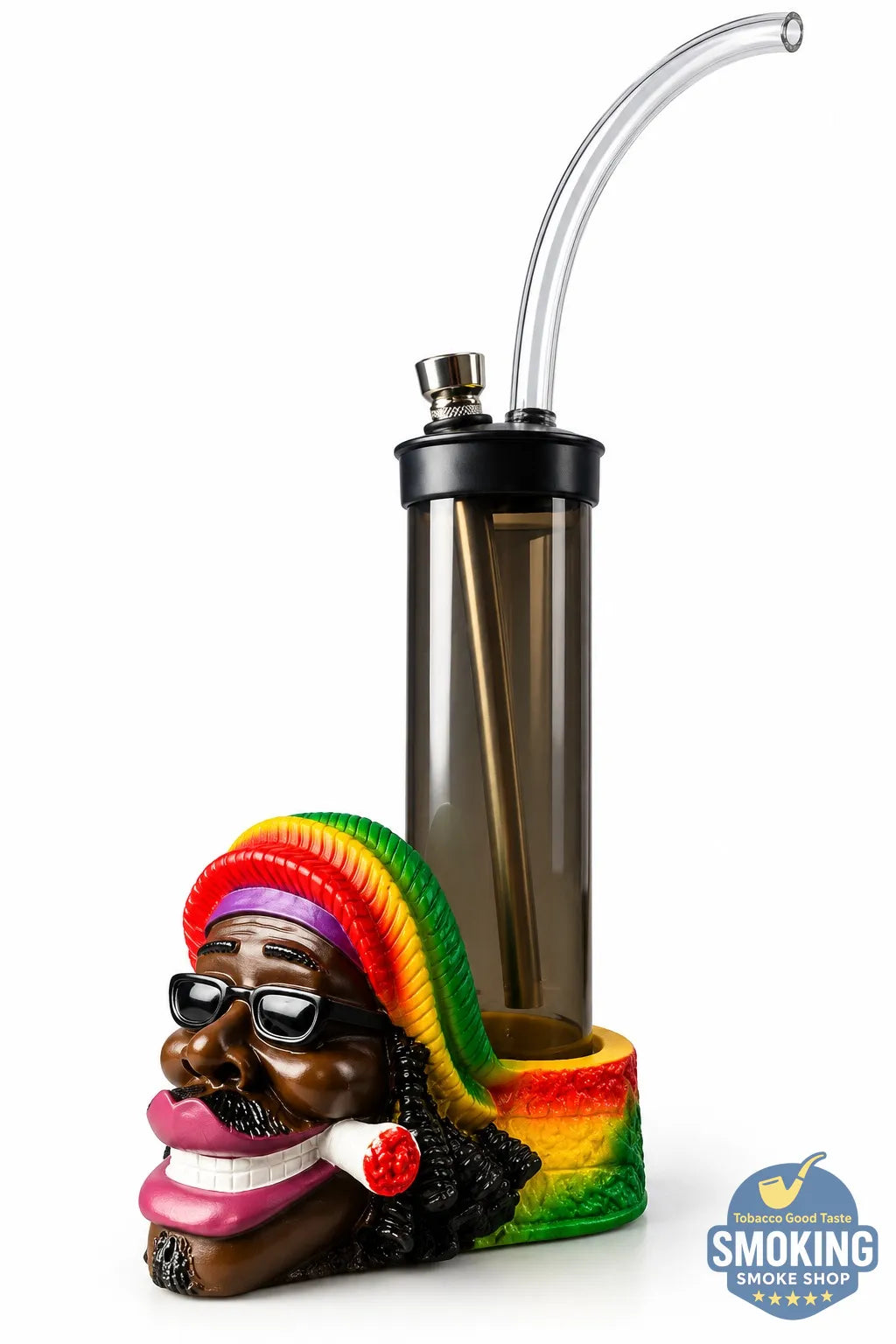 Acrylic Water Pipe with Rasta Base – Mouthpiece or Optional Silicone Hose __ بايب أكريليك بقاعدة «راستا» مع خيار خرطوم مرن20 سم