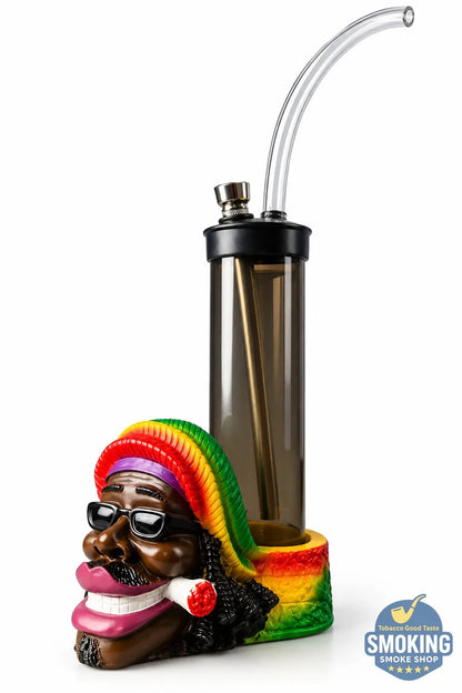 Acrylic Water Pipe with Rasta Base – Mouthpiece or Optional Silicone Hose __ بايب أكريليك بقاعدة «راستا» مع خيار خرطوم مرن20 سم