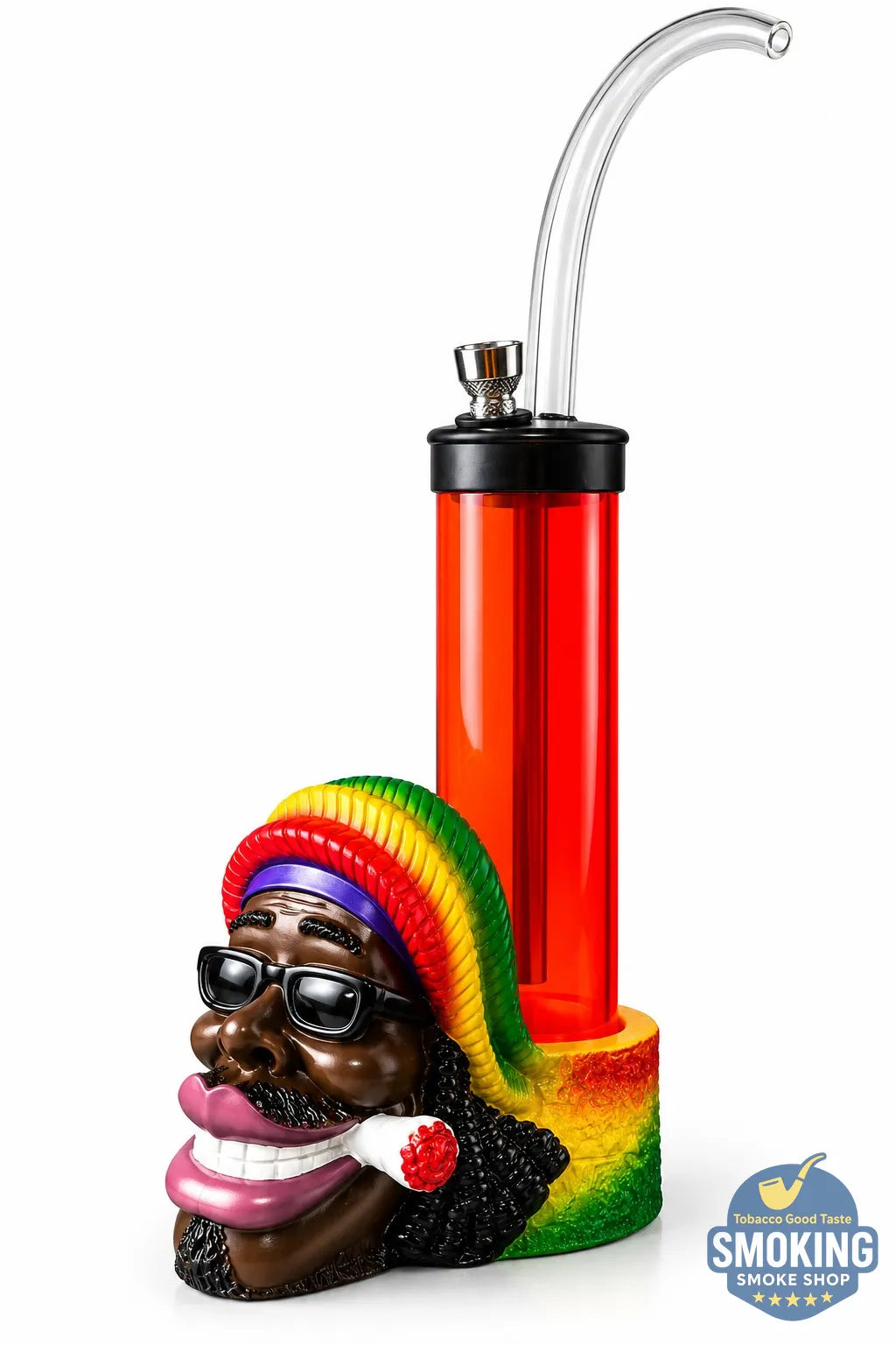 Acrylic Water Pipe with Rasta Base – Mouthpiece or Optional Silicone Hose __ بايب أكريليك بقاعدة «راستا» مع خيار خرطوم مرن20 سم
