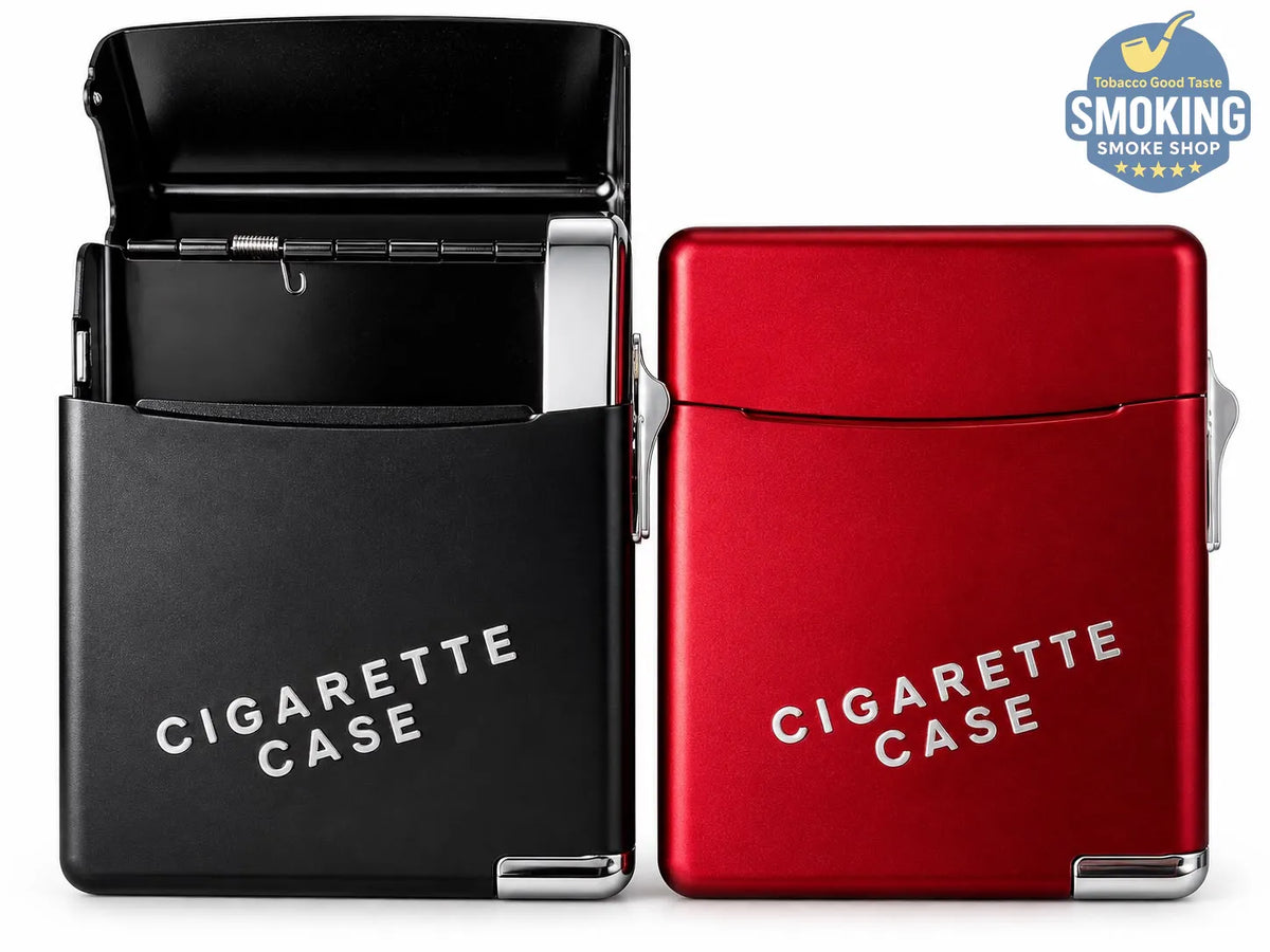 علبة سجائر معدنية مع ولاعة مدمجة — Cigarette Case with Built-in Lighter
