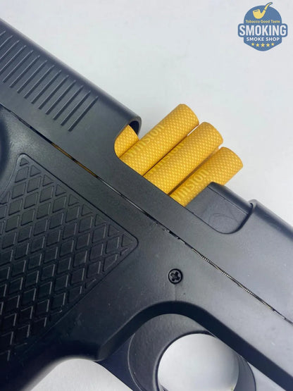 🔫 Gun-Style Cigarette Case with Laser Lighter — علبة سجائر مكتبية على شكل مسدس بولاعة ليزر مدمجة