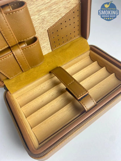 💼 حافظة سيجار سفر جلد طبيعي – Travel Cigar Humidor Case