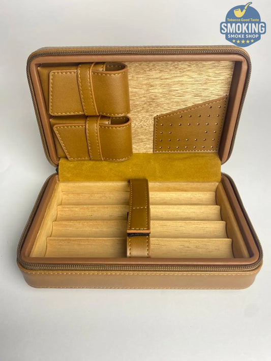 💼 حافظة سيجار سفر جلد طبيعي – Travel Cigar Humidor Case