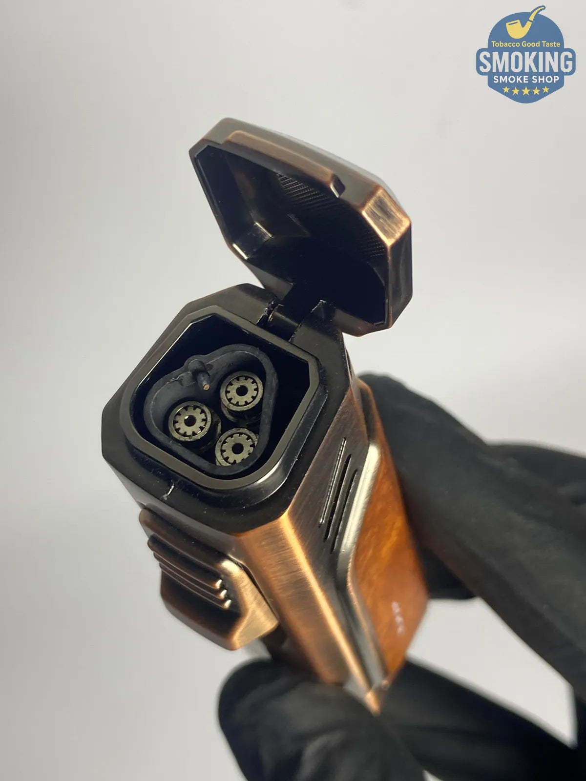 HONEST Triple Torch Flame Lighter (Woodgrain Bronze) — ولاّعة هونست ثلاثية الشعلة (خشبي/برونزي)