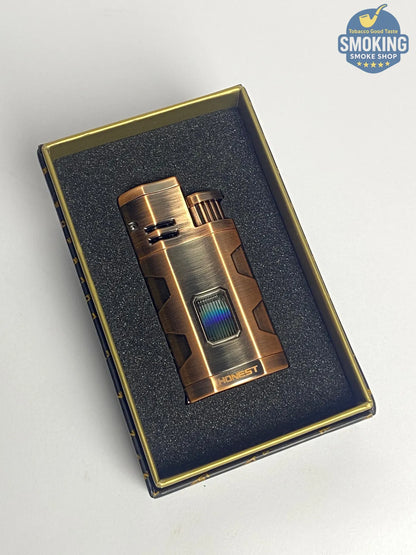 HONEST Triple-Jet Torch Lighter with Built-in Cigar Punch – Antique Copper | ولاعة HONEST تريبل فلام مع سن بانش مدمج – لون نحاسي عتيق
