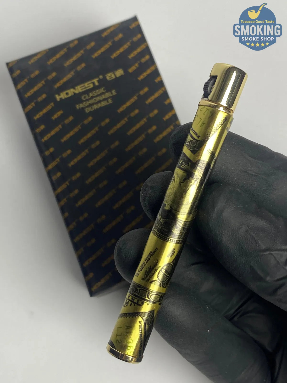 HONEST Slim Soft Flame Flint Lighter — ولاّعة هونِست رفيعة بلهب عادي وآلية حجر (أحمر/ذهبي)