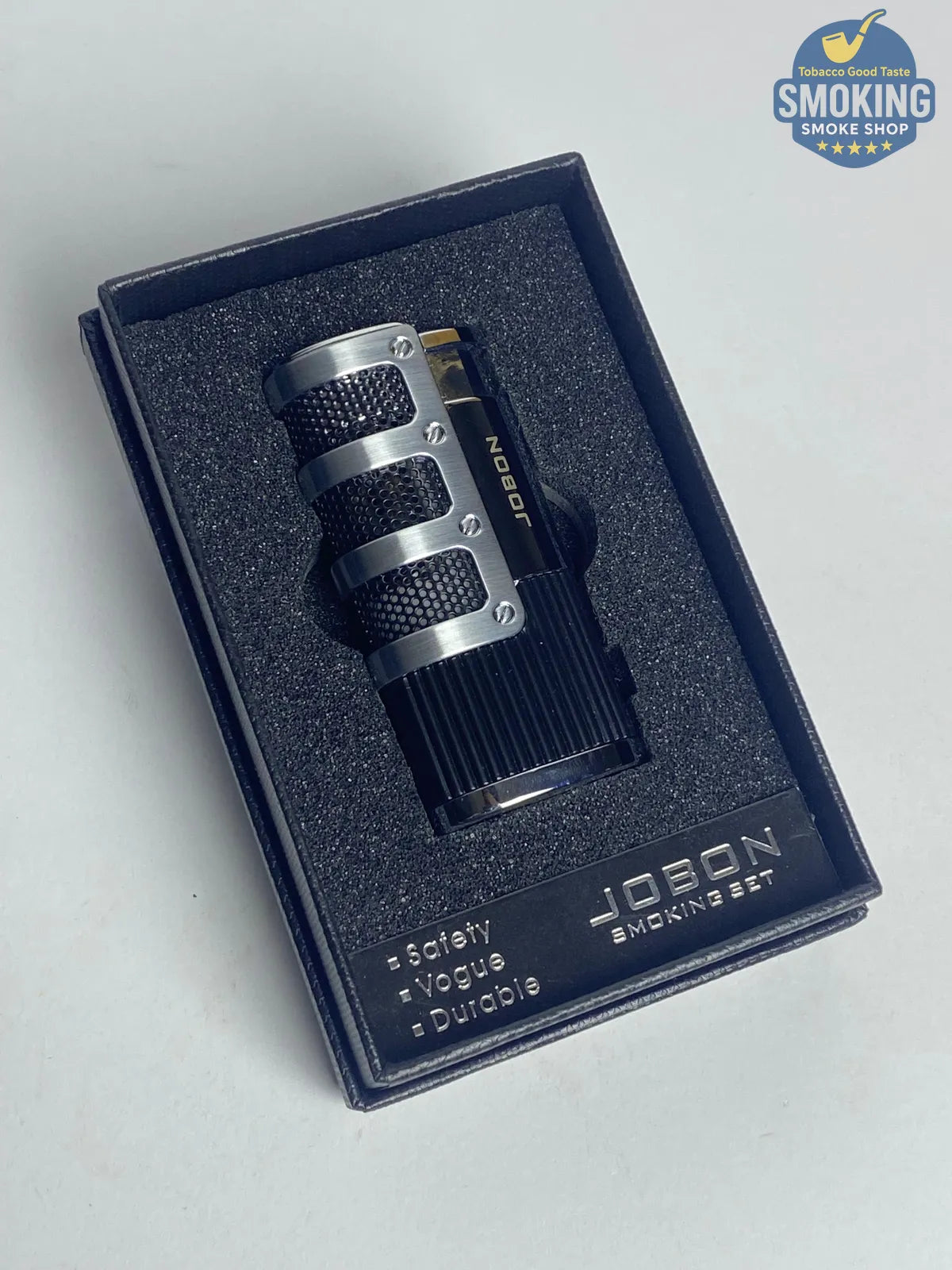 Jobon Armored Triple-Jet Torch Lighter with Built-In Cigar Punch — ولاعة جوبون تربل تورش ببانش سيجار مدمج