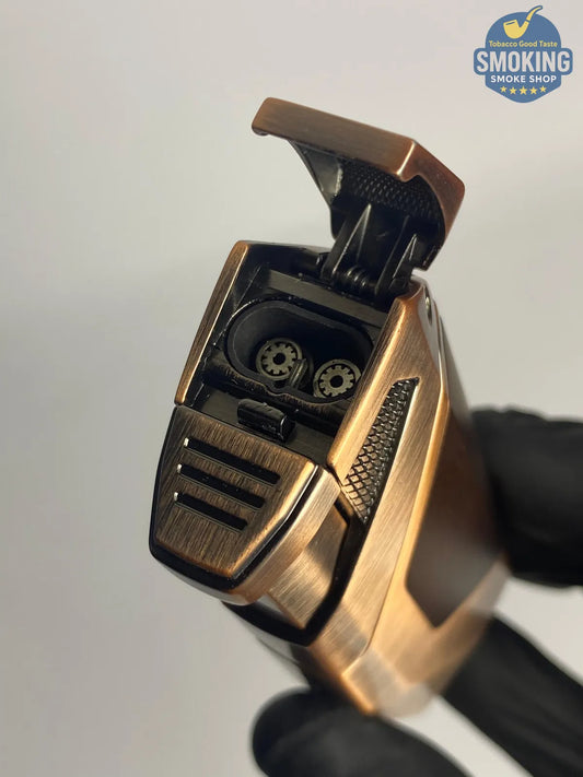 HONEST Dual Torch Cigar Lighter with Punch — ولاّعة سيجار مزدوجة الشعلة مع بانش (لون نحاسي/برونزي)